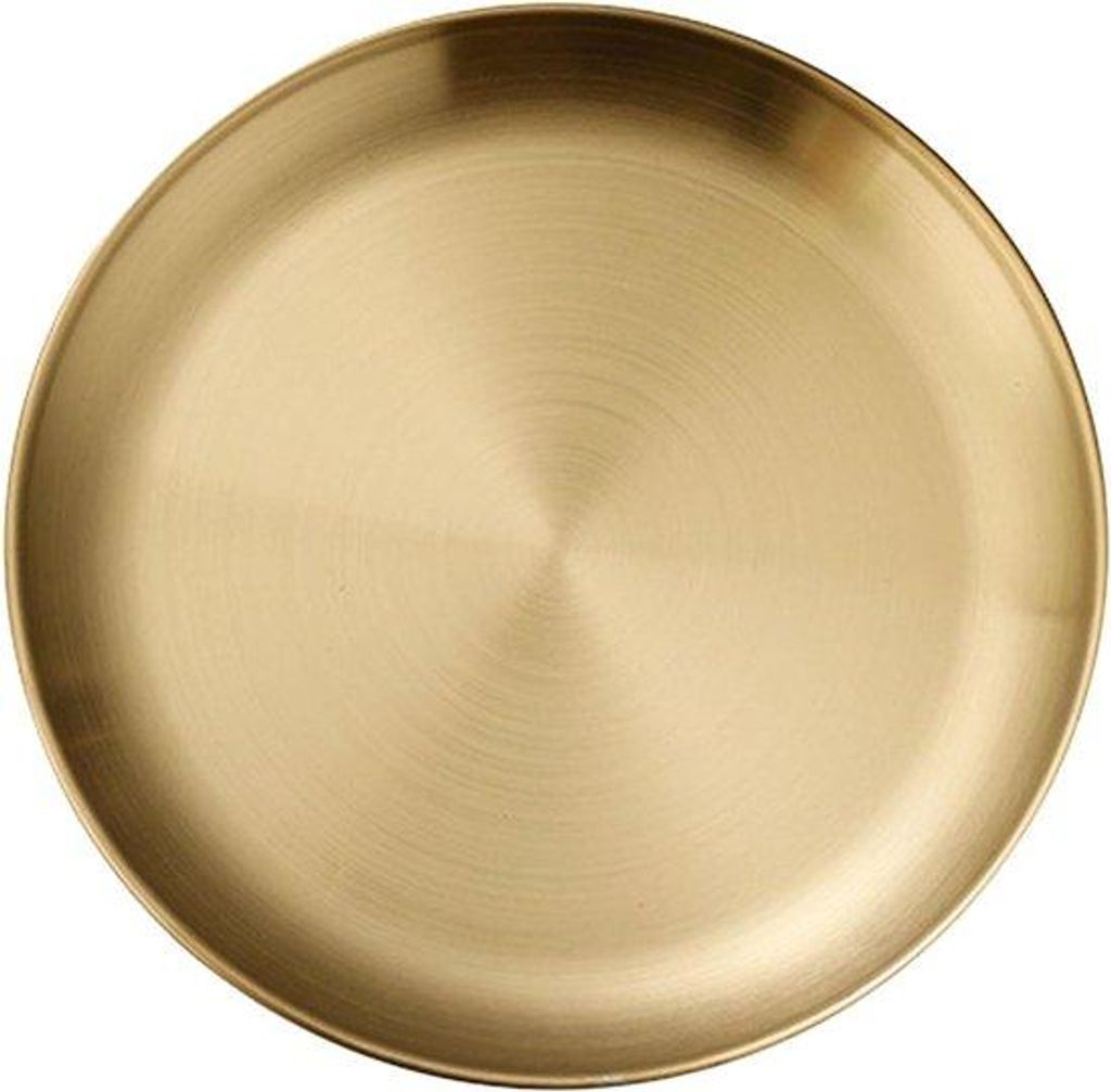 Stahl-Dinnerset mit goldenem Finish für Camping und Küche, herstellbarer Serviertisch, metallene Teller - Runde Platte.