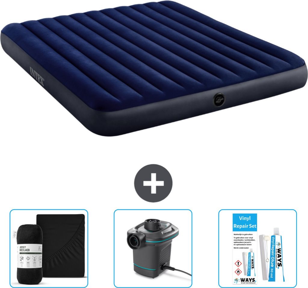 Intex Luftbett – 2 Personen – 183 x 203 x 25 cm – Blau – im Lieferumfang enthalten Spannbettuch - Pumpe en Reperaturset
