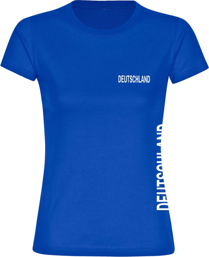 multifanshop Damen T-Shirt - Deutschland - Brust & Seite, blau, Größe M