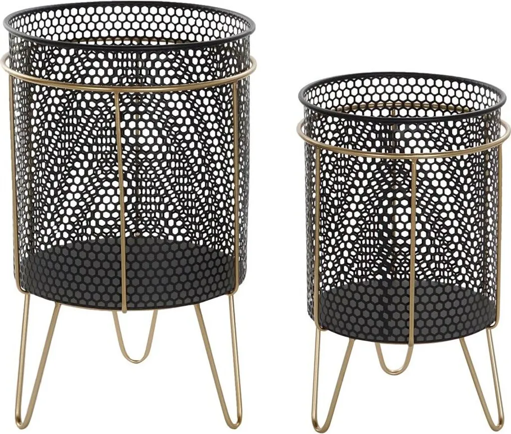 Lot de Cache-pots Design en Métal Noir et Or - Support Plante Intérieur
