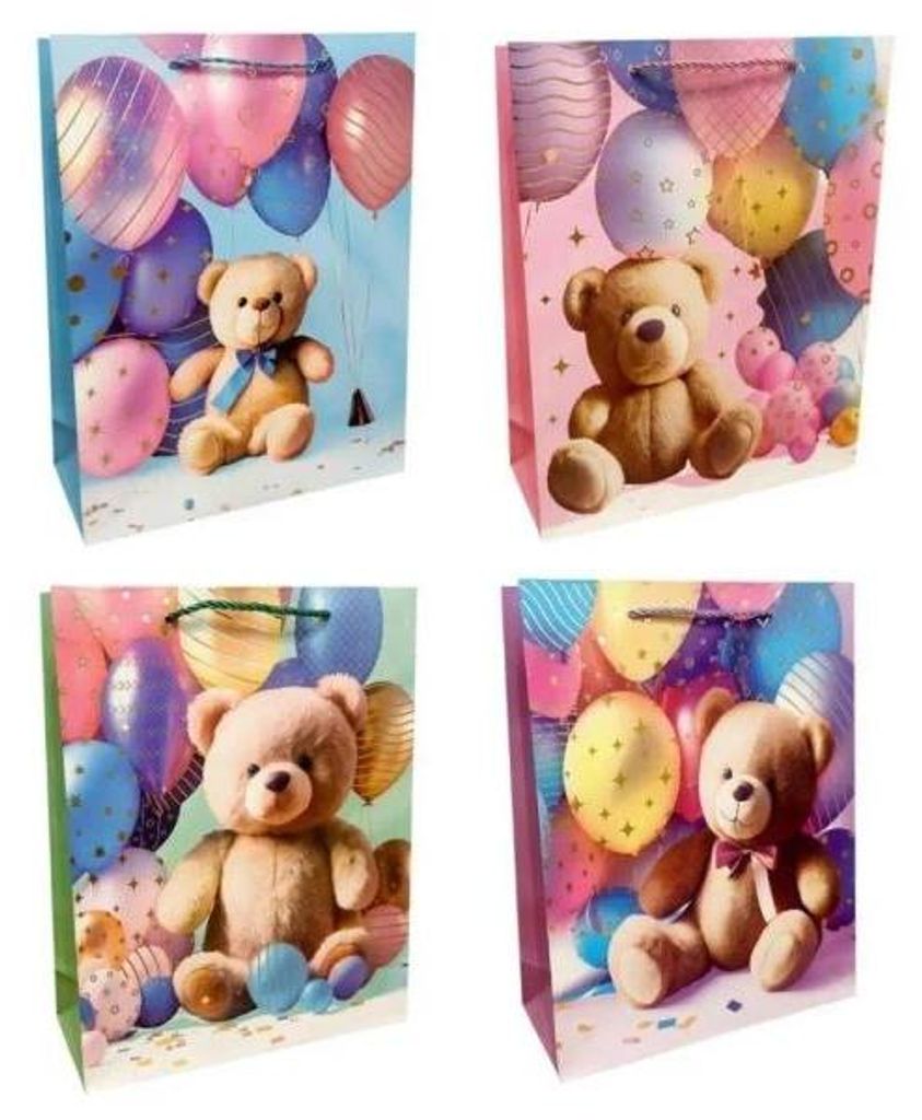 Geschenktüte für Kinder, mittelgroß, Teddybär mit Luftballons, verschiedene Designs