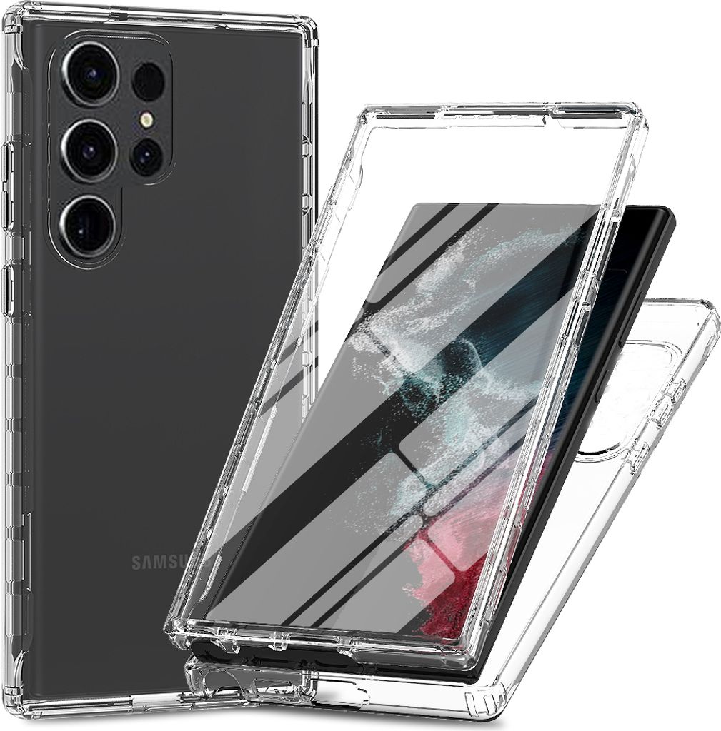 Galaxy S25 Ultra Hülle, TPU Bumper mit Eingebautem Displayschutz 360 Grad Komplettschutz Schutzhülle für Samsung Galaxy S25 Ultra Transparent