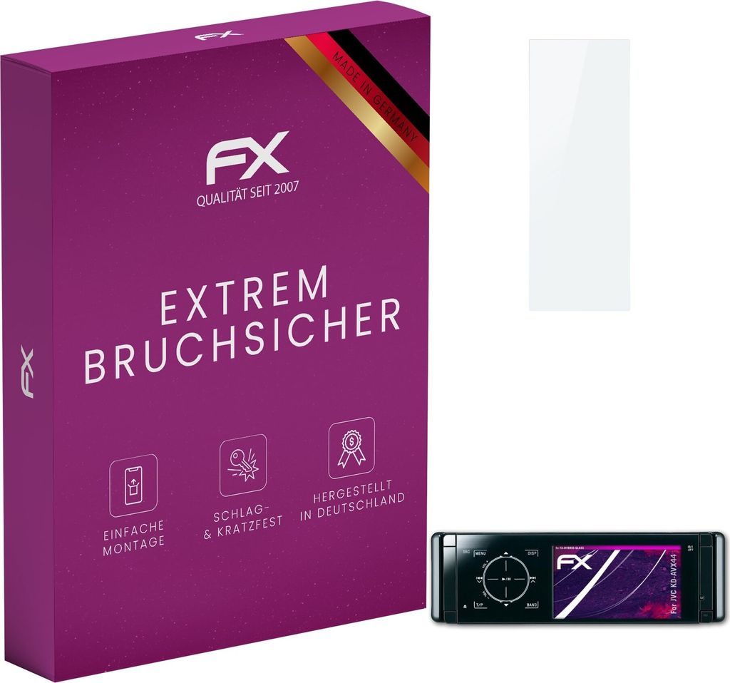 atFoliX FX-Hybrid-Glass Displayfolie kompatibel mit JVC KD-AVX44 Glasfolie