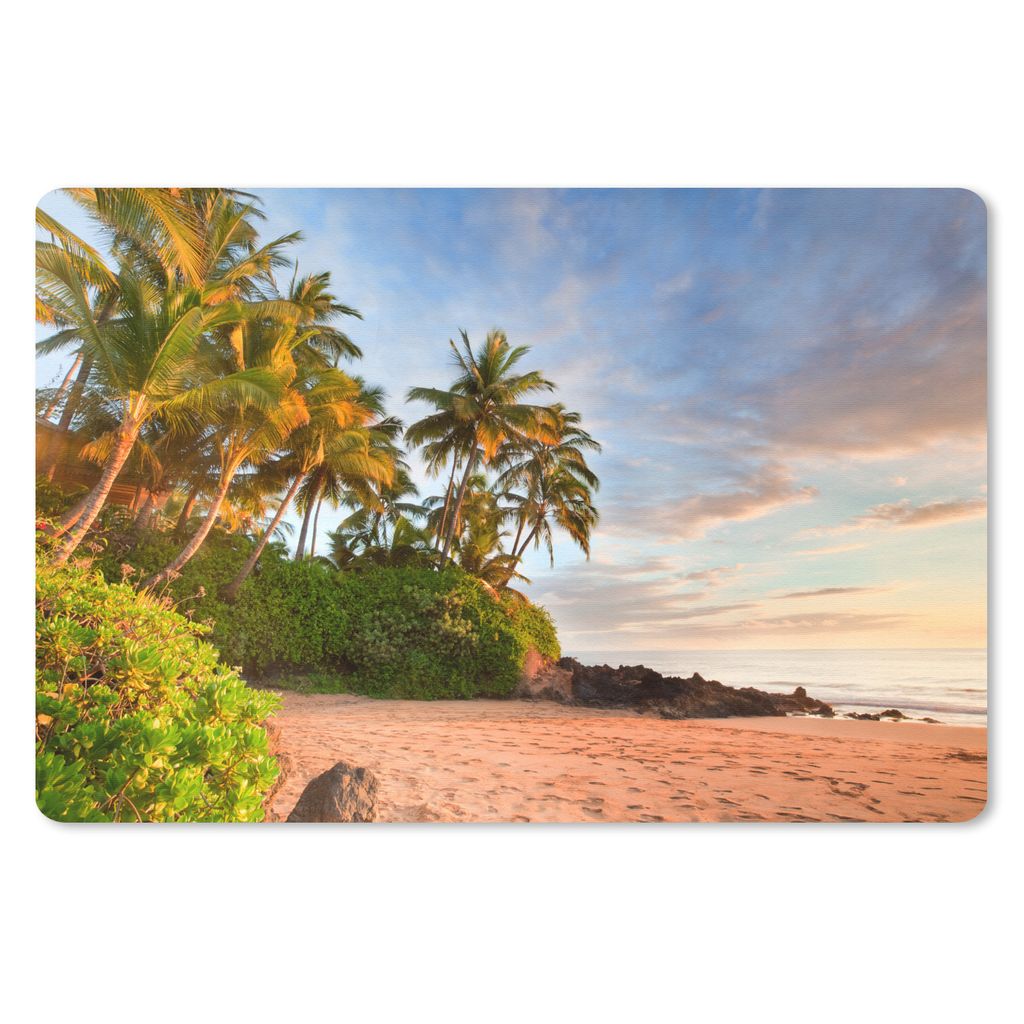 MuchoWow Schreibtischunterlage Schief hängende Palmen am Strand der amerikanischen Insel Hawaii 60x40 cm - XXL Mauspad - Großes Mauspad