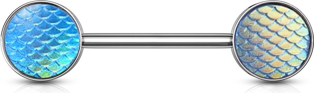 viva-adorno Nippel Barbell Piercing Stab Brustpiercing 316L Chirurgenstahl Fischschuppen holografisch farbig schillernd Rückseite flach Z536ni, si...