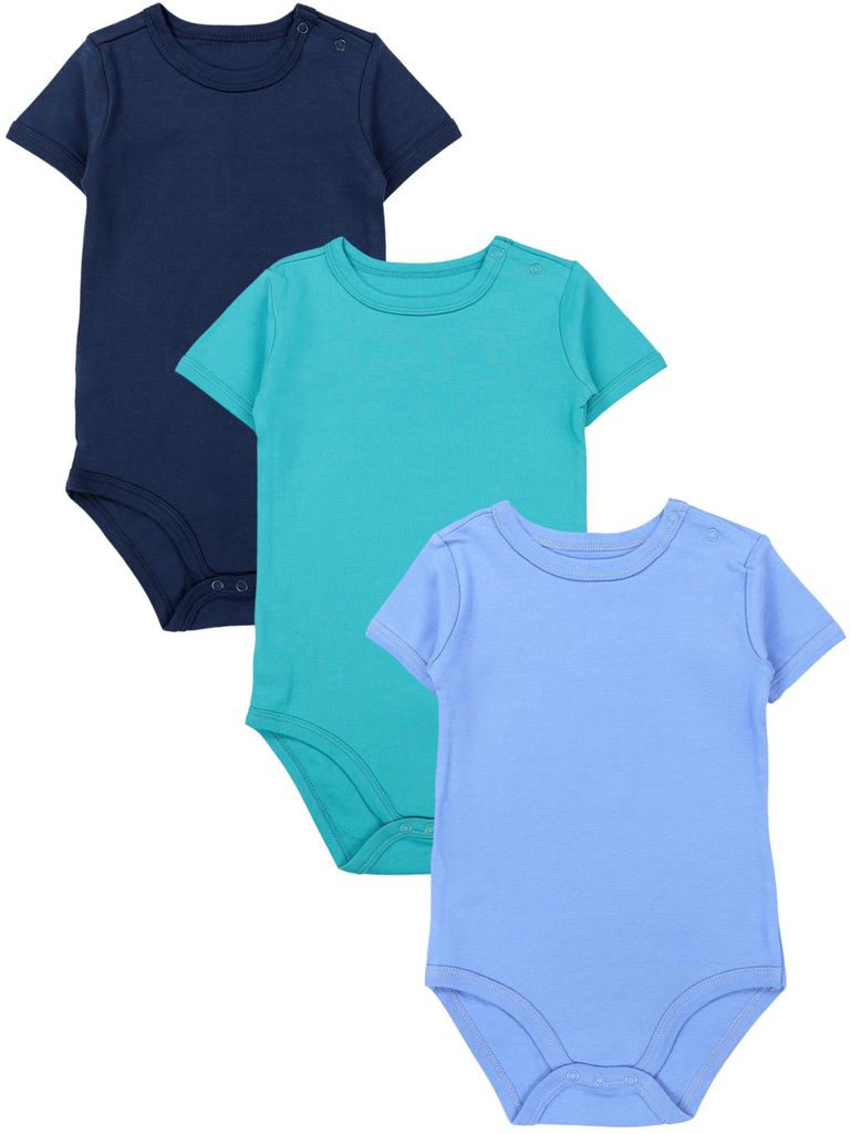 TupTam Kinder Unisex Kurzarm Body Baumwolle 3er Set , Farbe: Jeansblau / Dunkelblau / Dunkelgrün, Größe: 134