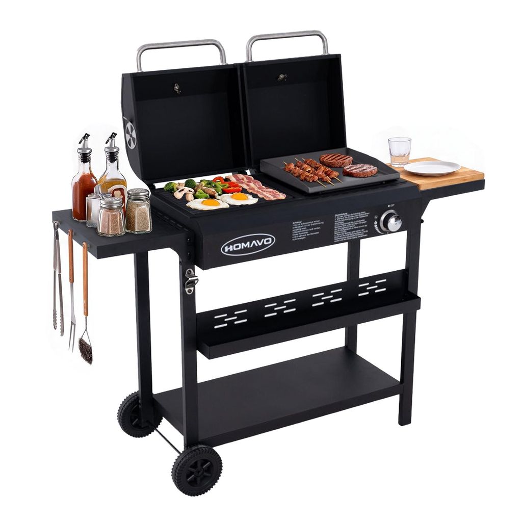 HOMAVO Kombigrill Gasgrill und Holzkohlegrill mit Produktbild 