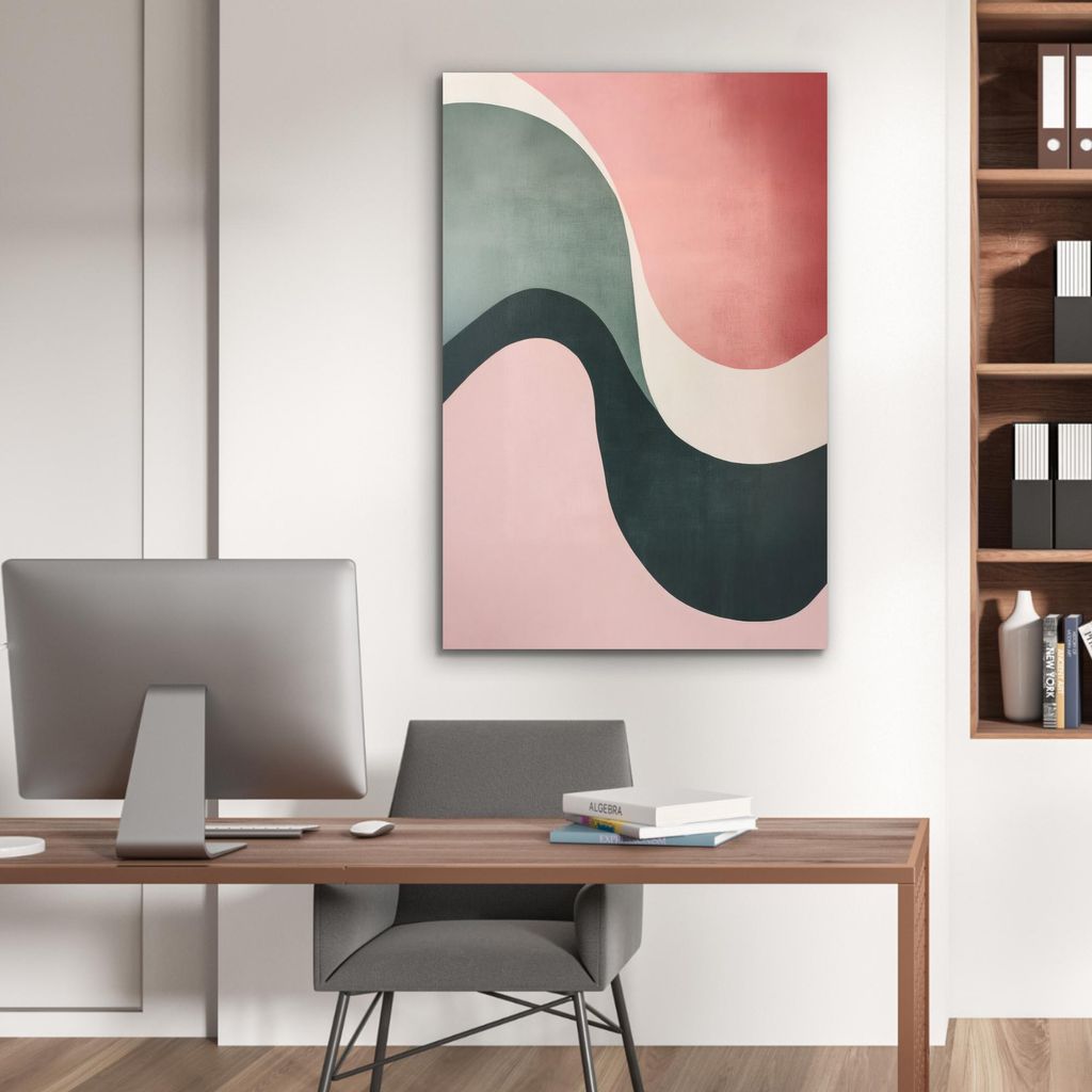 MuchoWow Wanddekoration Metall Metallbild Wandkunst 60x90 cm Abstrakt - Wellen - Elegant - Rosa MuchoWow Aluminium Gemälde - Wandbilder - Aluminium
