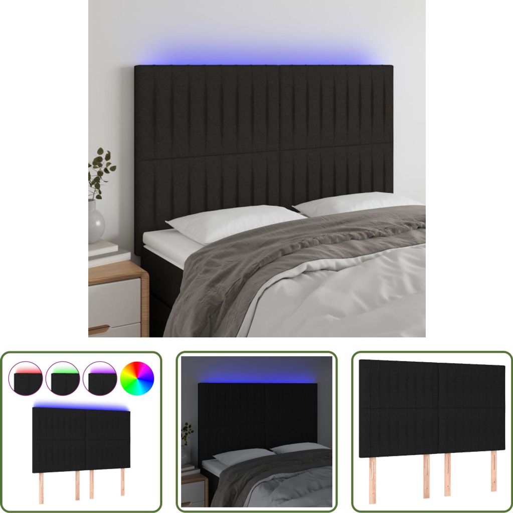 The Living Store LED Kopfteil Schwarz 144x5x118/128 cm Stoff