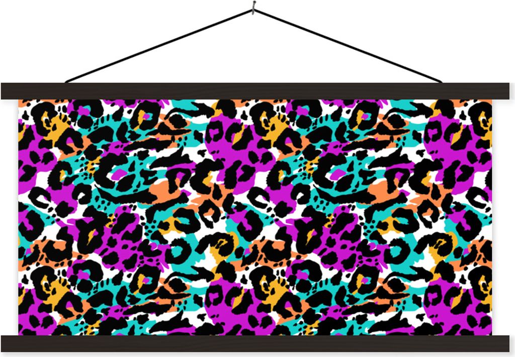 MuchoWow Textilposter Pantherdruck - Regenbogen - Flecken 120x60 cm mit schwarzem Rahmen - Dekoration Schlafzimmer
