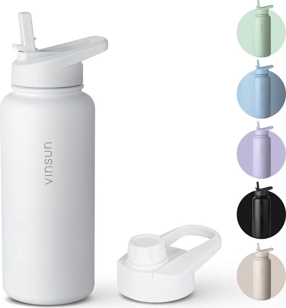 Trinkflasche Edelstahl 1L Thermoflasche Sport Flasche Isolierflasche weiß Vinsun