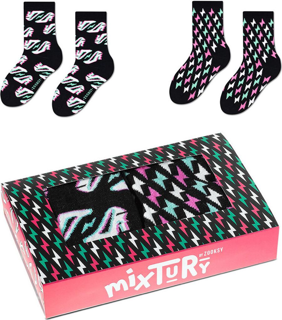 2 Paar Socken für Mutige Kinder 30-35, Schwarze Socken mit Blitz und Stilettos