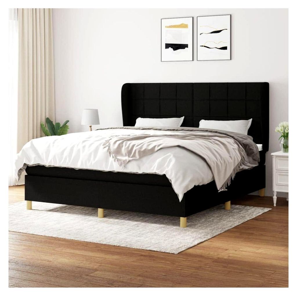 Lattenrost mit Matratze, Schwarz, 160 x 200 cm, Stoff, Plattformbett, mit Lattenhalter, einfache Montage, für Schlafzimmer, Erwachsene