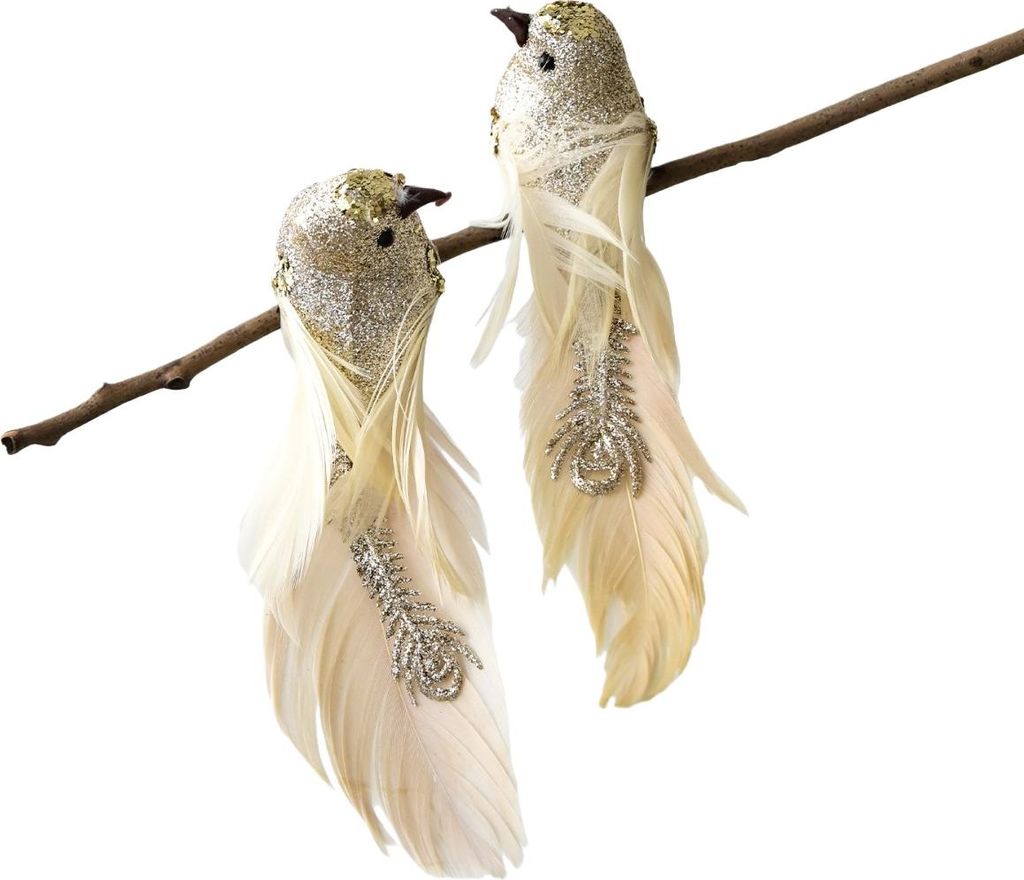 INF Goldene Feder Vogel Weihnachtsbaumschmuck - Elegante Clip-on Dekorationen (2er Set)