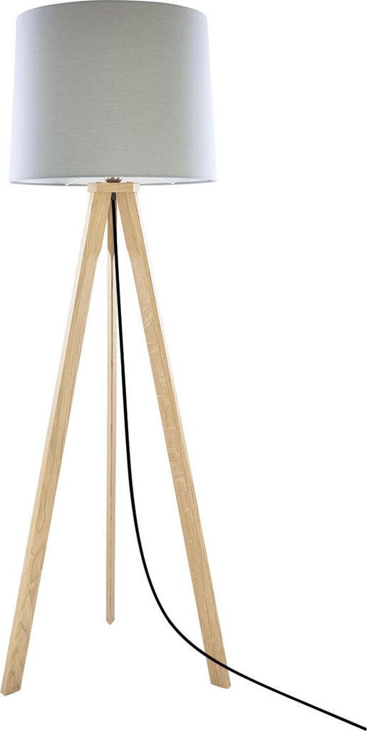 Tre Stehleuchte Dreibein Massivholz Asteiche natur Baumwolle silbergrau