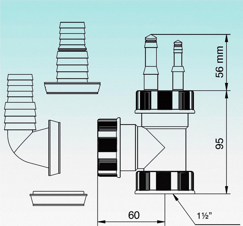 Anschluss für Siphon 1 Zoll 1/2 für Küchen zur Befestigung von Kondensatabläufen für Waschmaschinen und Geschirrspüler