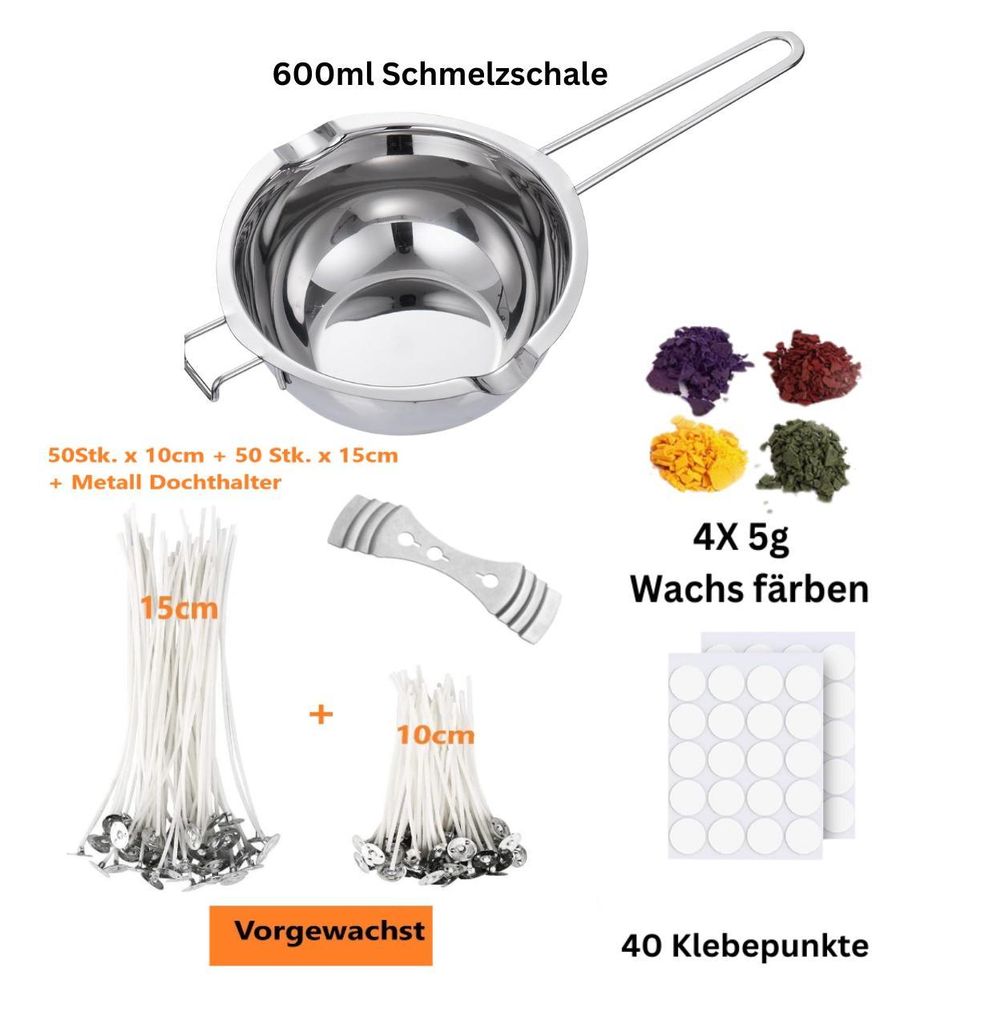 Duftkerze Kerzen Selber Machen Set, Kerzenherstellung Kit, Wachsschmelztopf, Kerzendochte, Kerzenfarbe, Kerzen Aufkleber, Dochthalter, Duftöle, Dosen