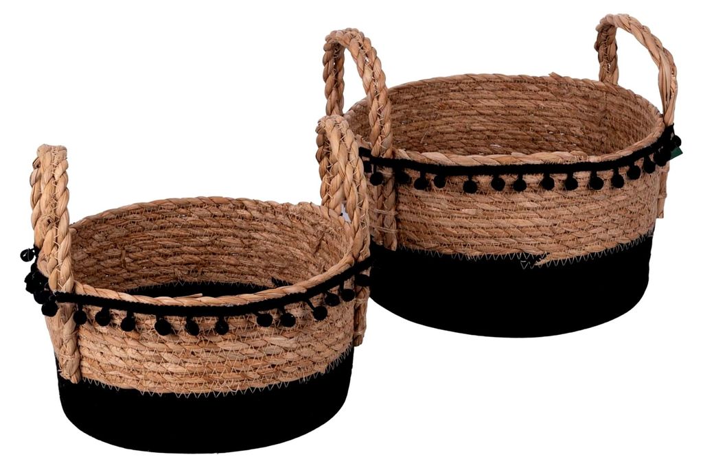 Körbe und Bommel mit Griffen, Naturfaser, 2 Stück