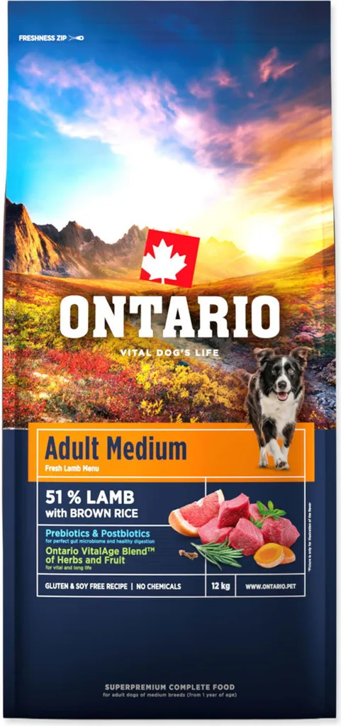 Ontario Adult Medium Agnello: Crocchette Ipoallergeniche per Cani