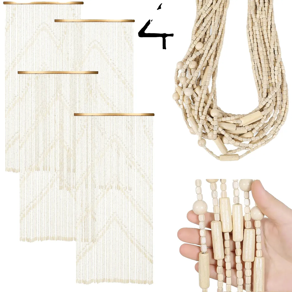 Séparateur de pièce rideau à cordes naturel lot de 4 déco intérieur