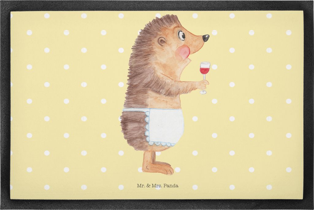 Mr. & Mrs. Panda fußmatte Igel Wein 50 x 75 cm - Gelb Pastell - Geschenk, Deko, Spruch, Sauberlaufmatte, Weinglas, Gummi-Fußmatte, Fußabstreifer...