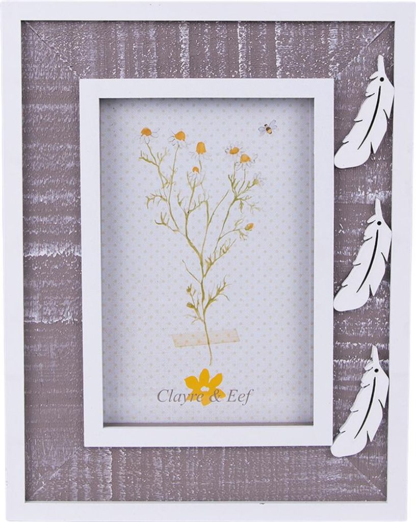 Clayre & Eef Bilderrahmen 10x15 cm Grau Weiß Holz Federn