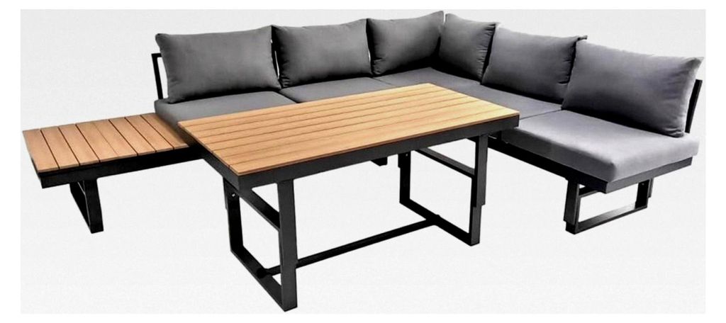 Gartenlounge-Set Piazza - Grau, Aluminium, höhenverstellbarer Tisch und Sitzbank, wetterfest, Gartenmöbel-Set mit 2 Sofas und Tisch, Eck-Lounge f...