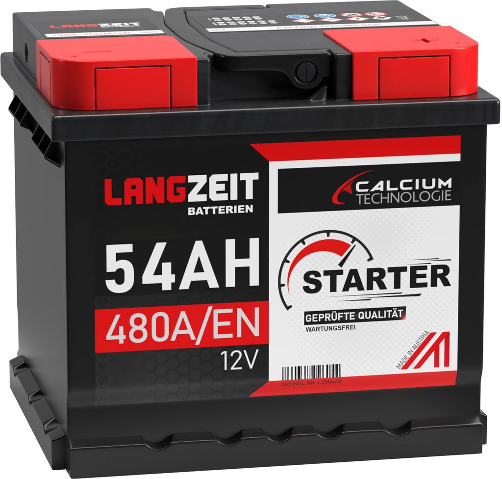 LANGZEIT Autobatterie 54AH 12V 480AEN Starterbatterie +30% Produktbild 
