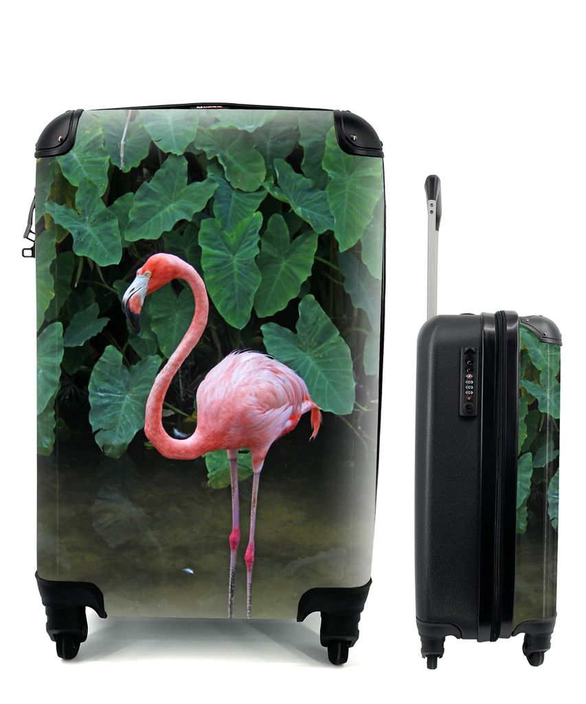 MuchoWow Koffer Handgepäck Trolley Rollkoffer Kleine Reisekoffer mit 4 Rollen - Ein Flamingo steht im seichten Wasser - Cabin Size < 55x40x23 cm...