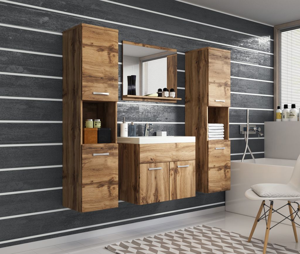 Minio, Badezimmer, Badmöbel Set "MONAL", 4-Teilig Set, mit Produktbild