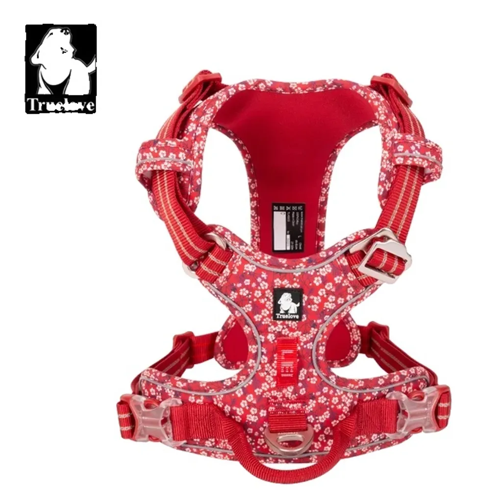 Pettorina per cani, design floreale, traspirante e riflettente, rosso papavero, XL