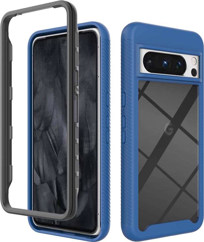 Google Pixel 8 Pro Hülle, Hybrid Transparente Rückseite TPU Bumper Stoßfest Schutzhülle für Google Pixel 8 Pro Navy blau