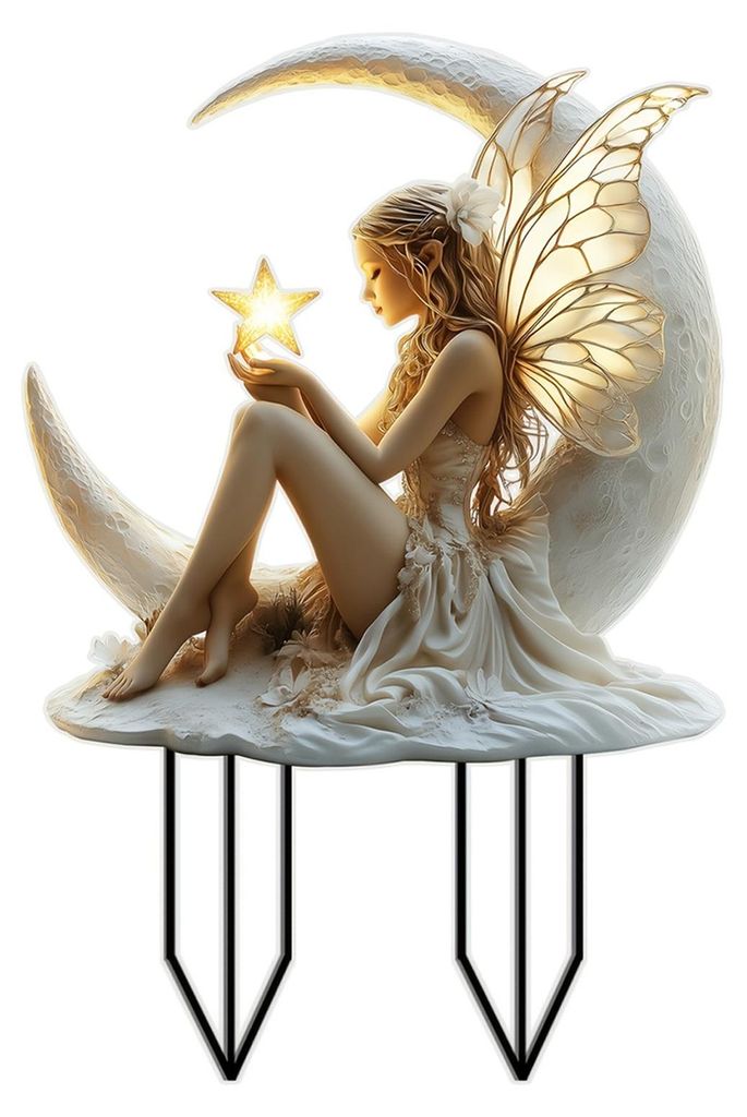 Acryl-Mond-Feengartenstecker, wetterfest, für Garten, Rasen, Terrasse, Weg, abnehmender Mond, Elfenstecker, Ornament C