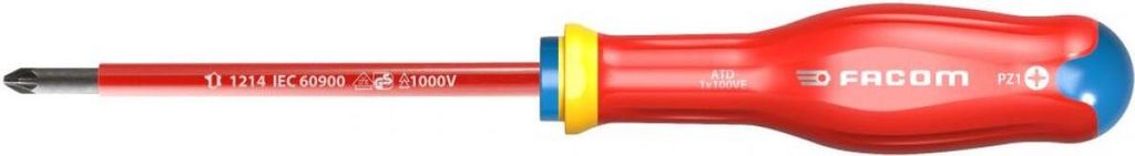 Facom ATD1X100VE Isolierter Protwist-Schraubendreher mit runden Klingen Pozidriv 1x100 mm 1000 V