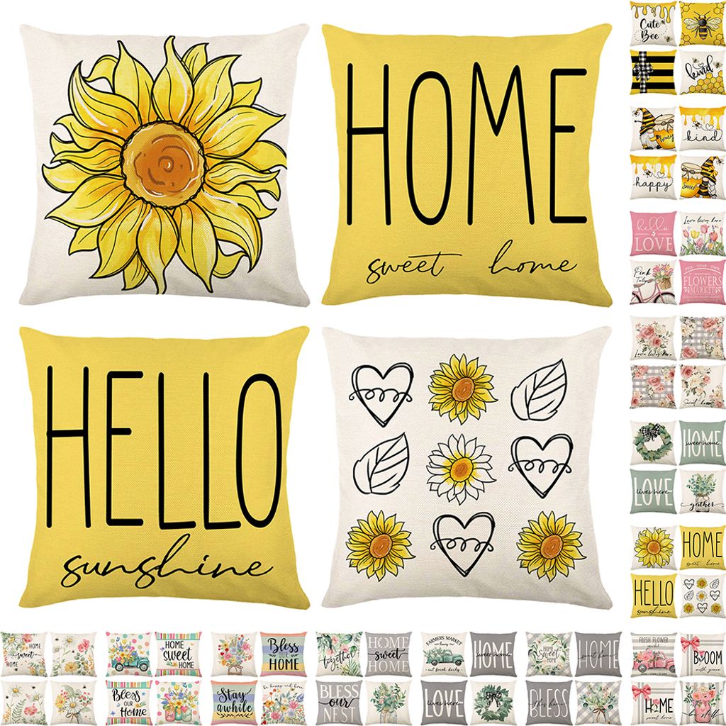 Blumen Kissenbezug 45x45 4er Set Kissenhülle Leinen Sofakissen Moderne Aquarellmalerei Dekokissen Kissenbezüge für Sofa Schlafzimmer Couch Kissen