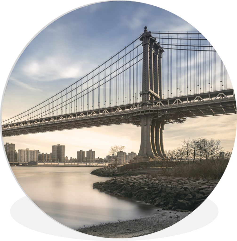 MuchoWow Rundes Wandbild - Runde Bilder Brücke - Amerika - New York Ø 90 cm Kreis Wanddekoration Kunststoff - Wandkreis - Wandschmuck - Wand-Kr...
