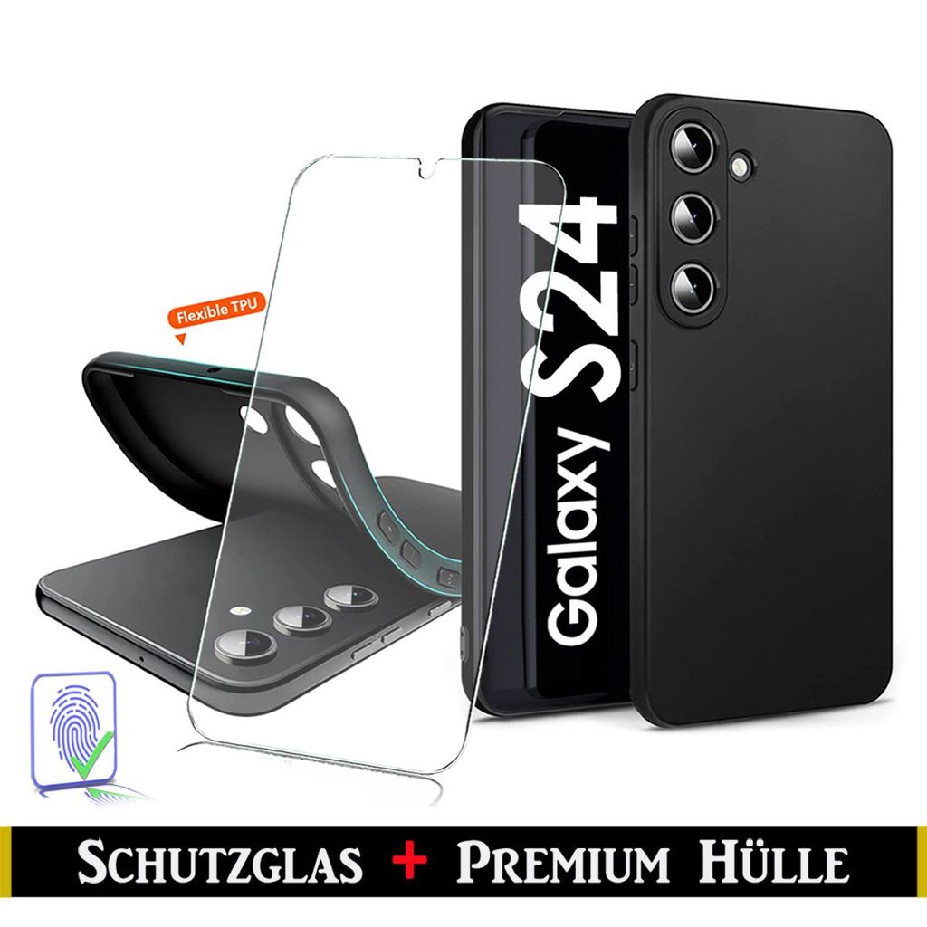 A product image showcasing a phone case and screen protector for a Samsung Galaxy S24.