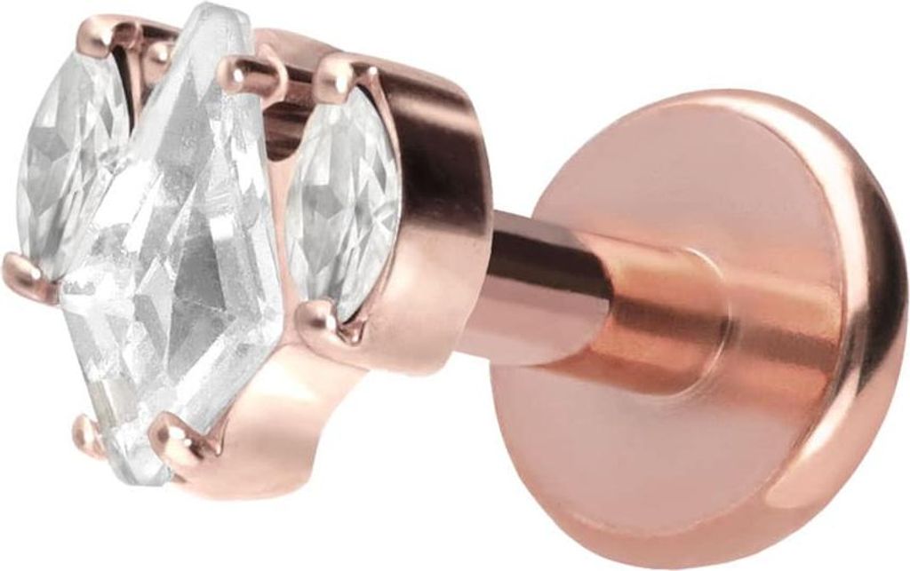 Ohrpiercing, Nasenpiercing Titan Labret mit Push Fit KRISTALLSCHILD + KRISTALLOVALE RoséGold Stablänge: 7mm | Stabstärke: 1,2mm