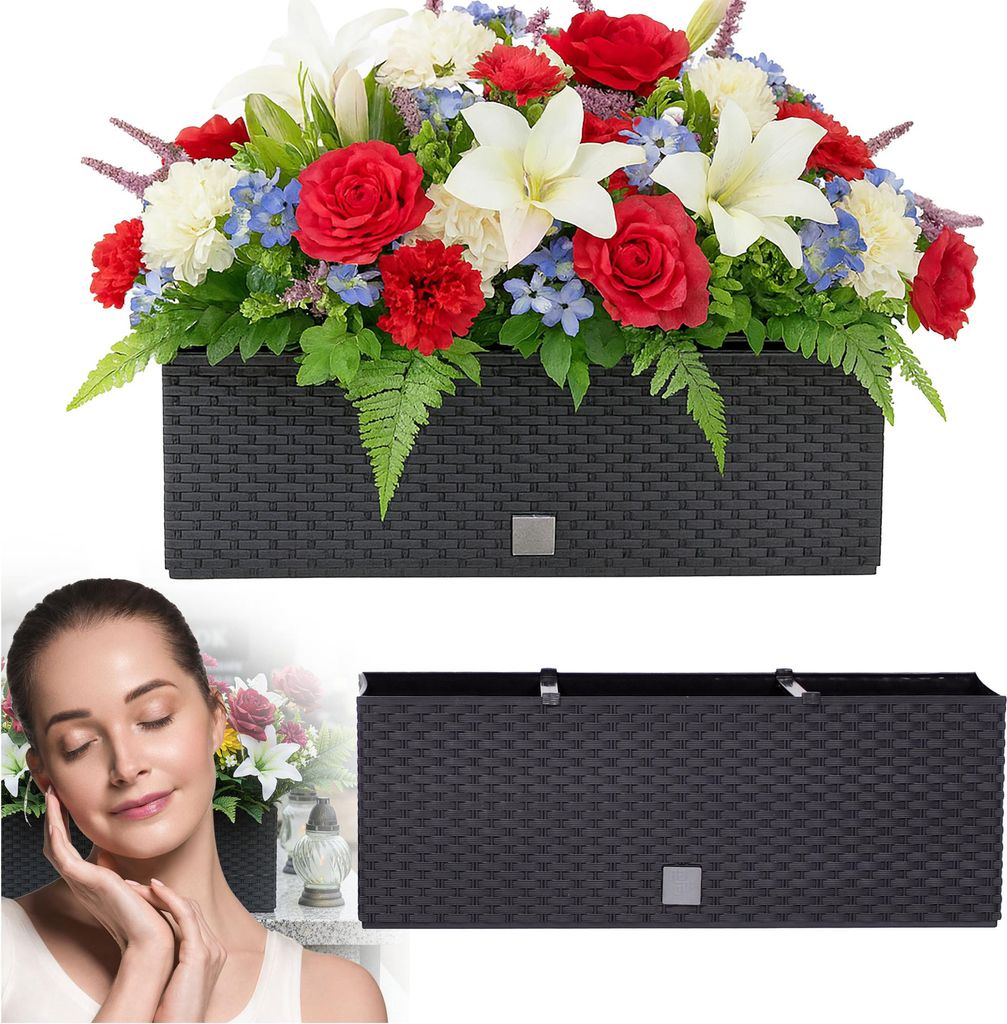 Blumentopf für den Friedhof Dekotopf auf Beinen Blumen Rato Case 17L Rattan