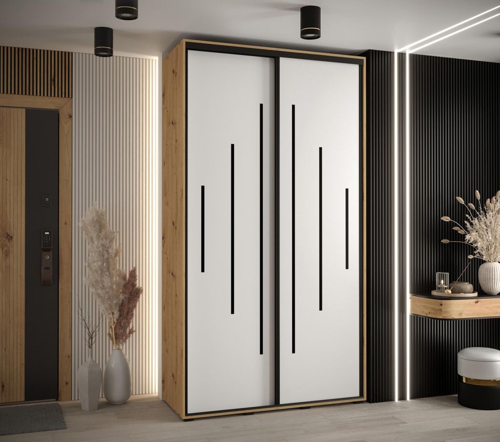 Kleiderschrank YVONA 12 - 140/60 cm, Eiche handwerklich / weiß / schwarz