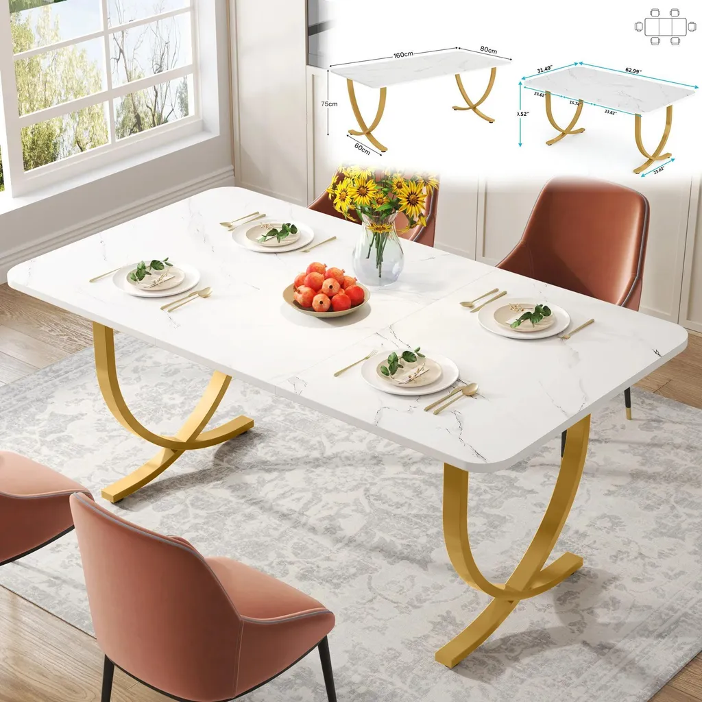 Table de repas stable 8 personnes 160cm plateau facile d'entretien