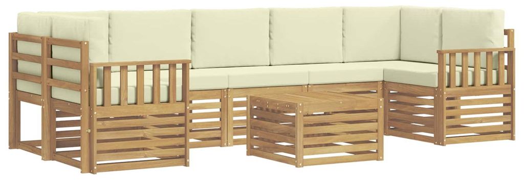 Outdoor-Sofagarnitur mit Kissen 8 pcs Weiß und Creme Polyester