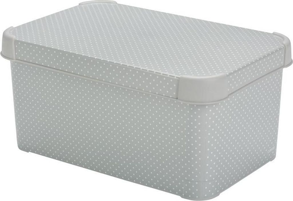Curver Aufbewahrungsbox Kunststoff Grau mit Punkten Deckel stapelbar 19,5 cm tief