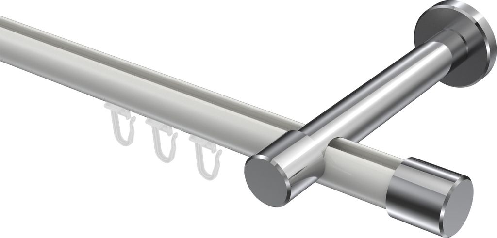 Interdeco Innenlaufstange / Gardinenstange mit Innenlauf Weiß / Chrom, Typ Prestige Santo (Kappe), 20 mm Ø 1-läufig, 440 cm