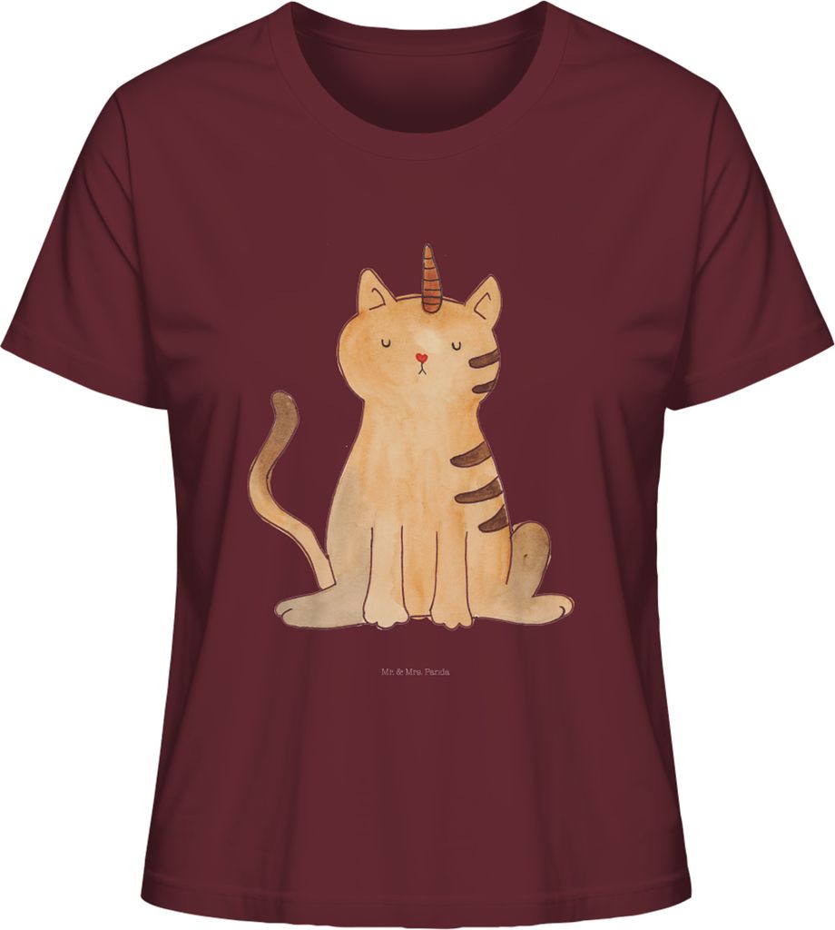 Mr. & Mrs. Panda Oberteil Damen Einhorn Katze Größe S - Burgundy - Geschenk, Regenbogen, shirt, Mieze, Unicorn, Kurzarmshirt, Basic T-Shirt, Glit...