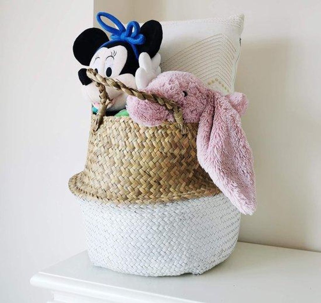 Opvouwbaar Zeegras Buikmand Met Handgrepen Natuurlijk Geweven Plantenpot 22x20 cm Weiss Weiss
