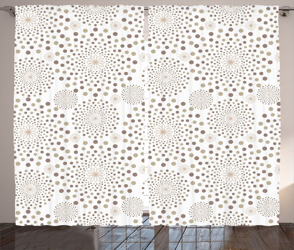 ABAKUHAUS Geometrisch Rustikaler Vorhang, Blume mit Punkten Motiv, Wohnzimmer Universalband Gardinen mit Schlaufen und Haken, 280 x 225 cm, Beige Tan