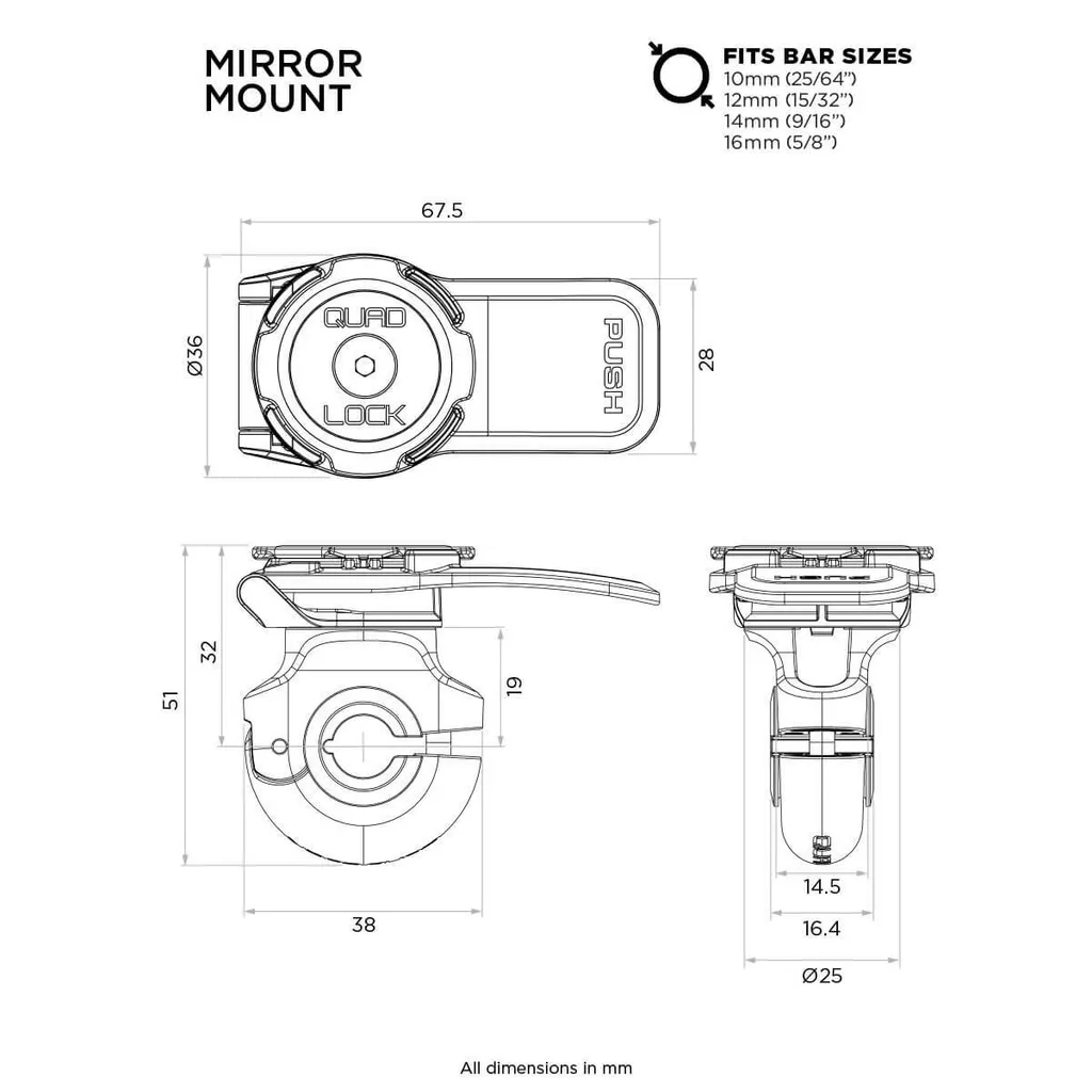 Support Téléphone GPS pour Rétroviseur Quad Lock - Idéal Navigation - 14