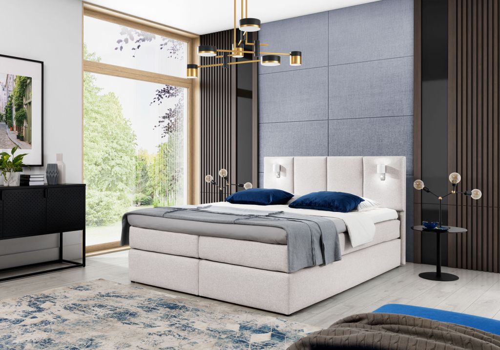 DANUTA Boxspringbett mit Lampen – 160 x 200 cm, cremefarben + GRATIS Matratzenauflage
