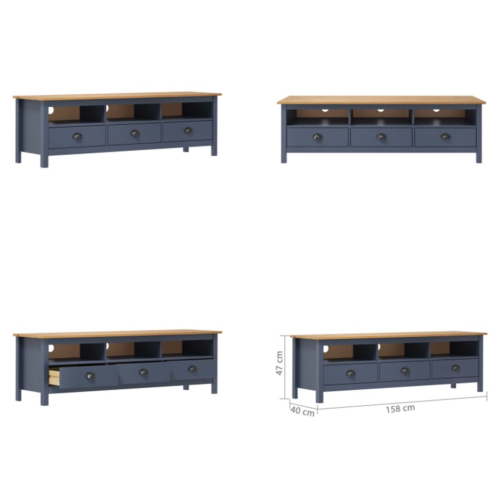 vidaXL TV Schrank Hill Grau 158x40x47 cm Massivholz Kiefer - TV-Schrank - TV-Schränke - TV-Möbel - Sideboard